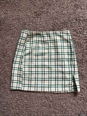 wild fable White and Green Plaid Wrap-Style Mini Skirt